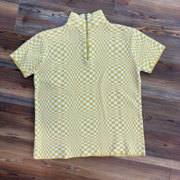 Unif Echo Checkered Optical Illusion Knit Mock Neck Sweater Top - Picture 3 of 5